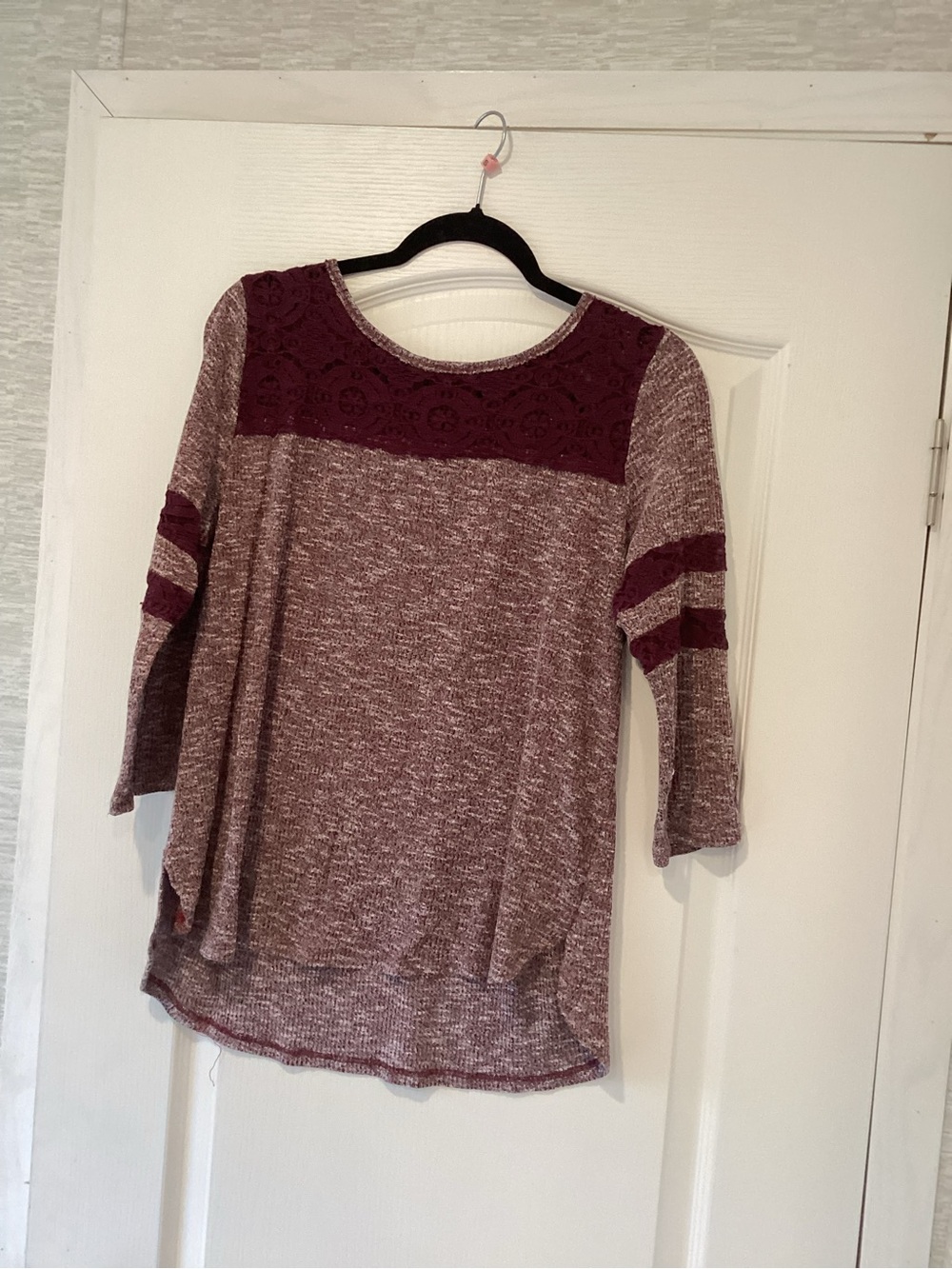 Rewind Maroon Heathered Lace Yoke Knit Top 2XL EUC